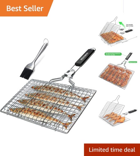 Folding fish grilling basket - folding,